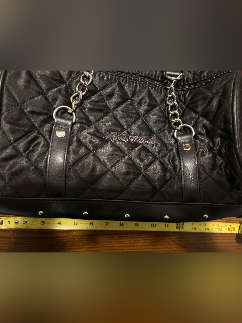 Paris Hilton Black Quilted Mini Satchel with Pink Accents - Picture 3 of 7